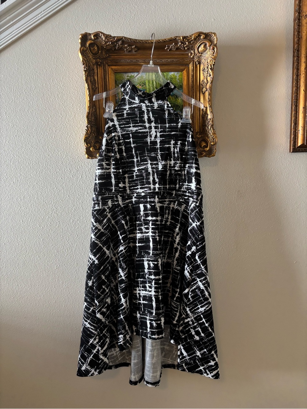 Black & White High-Low Halter Dress